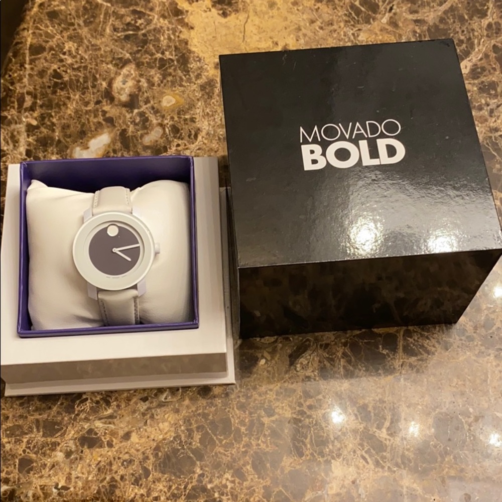 Movado Bold white leather watch